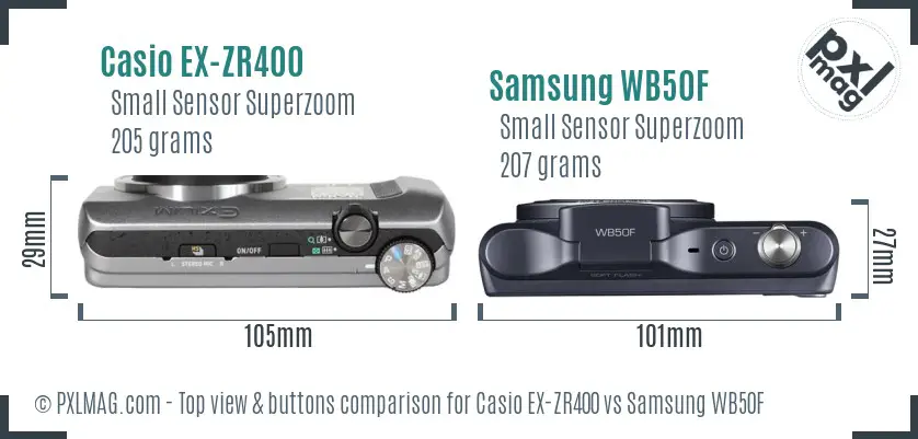 Casio EX-ZR400 vs Samsung WB50F top view buttons comparison