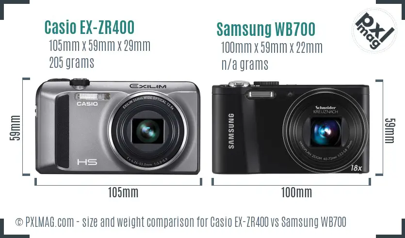 Casio EX-ZR400 vs Samsung WB700 size comparison