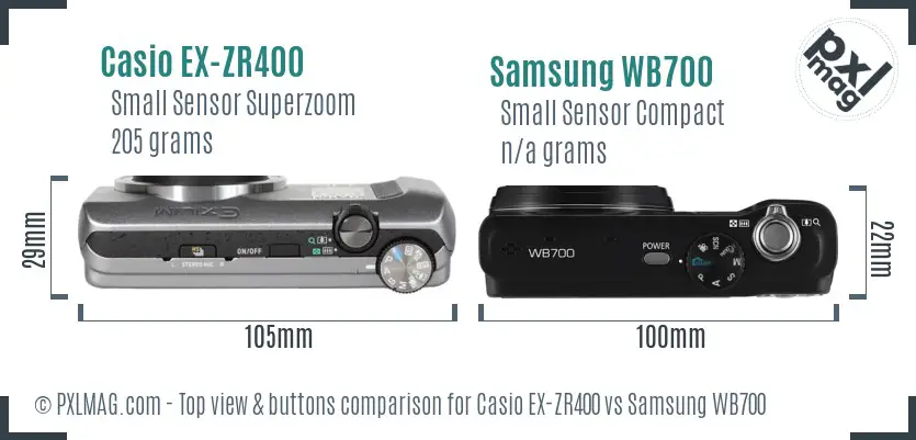 Casio EX-ZR400 vs Samsung WB700 top view buttons comparison