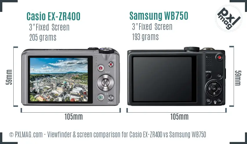 Casio EX-ZR400 vs Samsung WB750 Screen and Viewfinder comparison