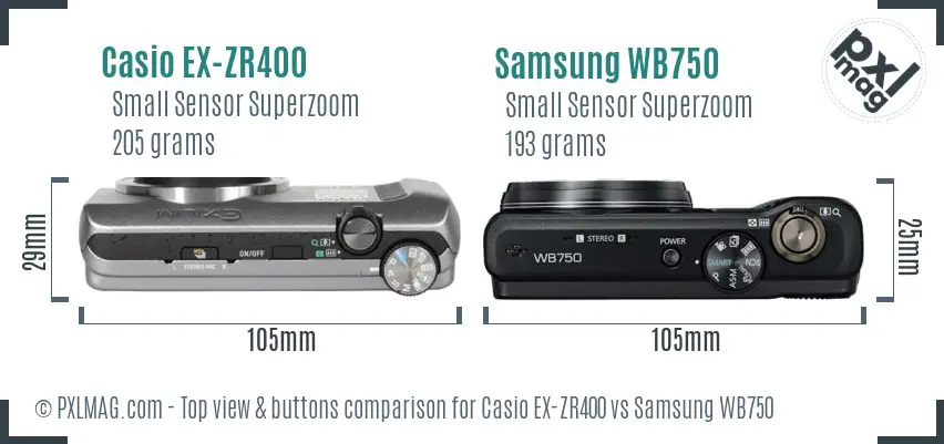 Casio EX-ZR400 vs Samsung WB750 top view buttons comparison