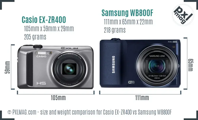 Casio EX-ZR400 vs Samsung WB800F size comparison