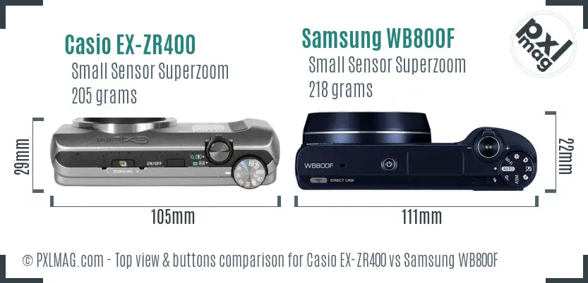 Casio EX-ZR400 vs Samsung WB800F top view buttons comparison
