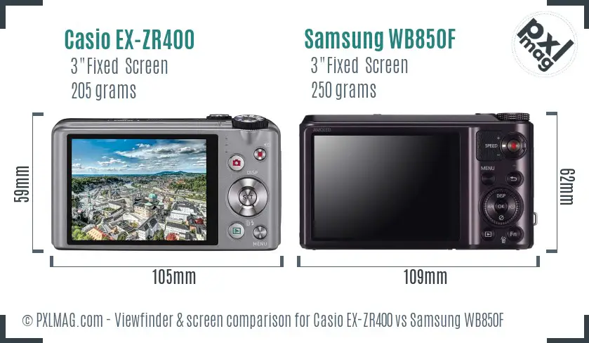 Casio EX-ZR400 vs Samsung WB850F Screen and Viewfinder comparison
