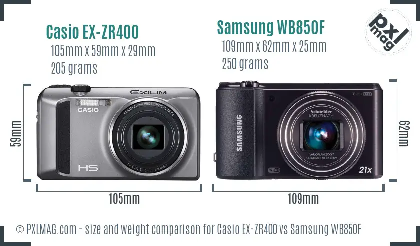 Casio EX-ZR400 vs Samsung WB850F size comparison
