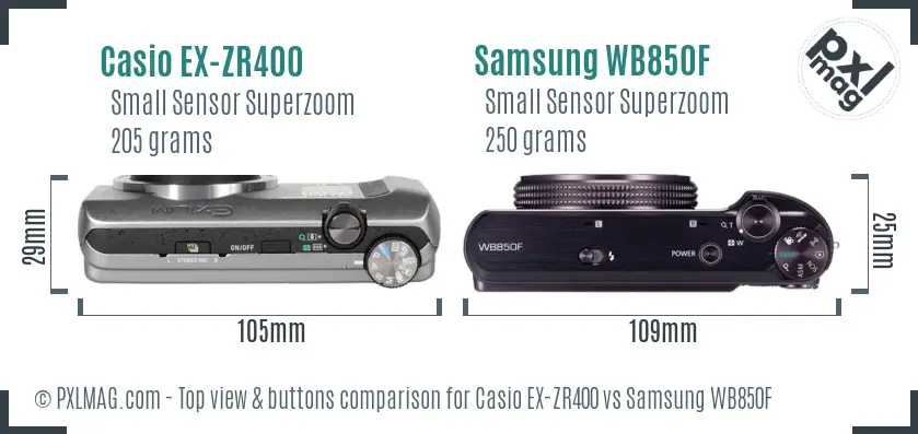 Casio EX-ZR400 vs Samsung WB850F top view buttons comparison