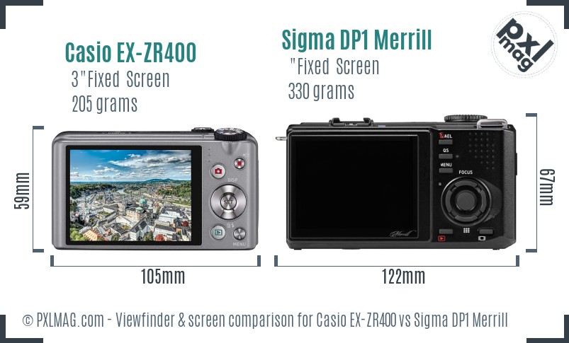 Casio EX-ZR400 vs Sigma DP1 Merrill Screen and Viewfinder comparison