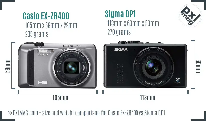 Casio EX-ZR400 vs Sigma DP1 size comparison