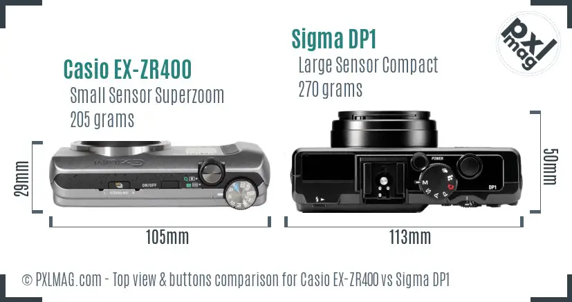 Casio EX-ZR400 vs Sigma DP1 top view buttons comparison