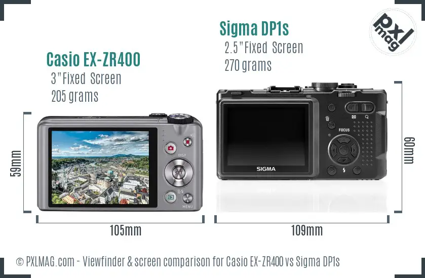 Casio EX-ZR400 vs Sigma DP1s Screen and Viewfinder comparison