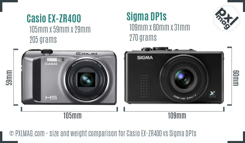 Casio EX-ZR400 vs Sigma DP1s size comparison
