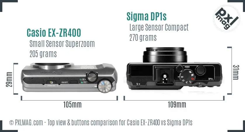 Casio EX-ZR400 vs Sigma DP1s top view buttons comparison
