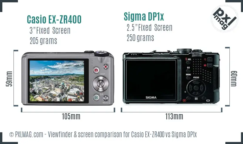Casio EX-ZR400 vs Sigma DP1x Screen and Viewfinder comparison