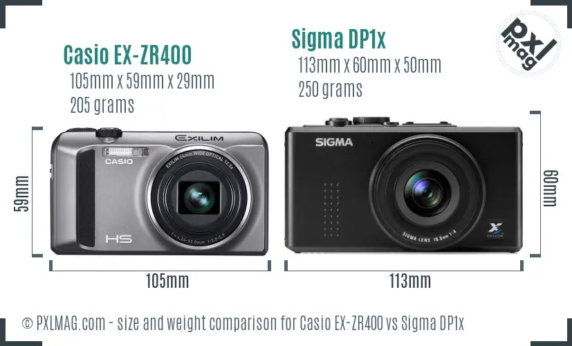 Casio EX-ZR400 vs Sigma DP1x size comparison