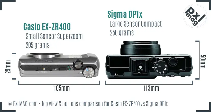 Casio EX-ZR400 vs Sigma DP1x top view buttons comparison