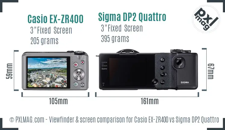 Casio EX-ZR400 vs Sigma DP2 Quattro Screen and Viewfinder comparison