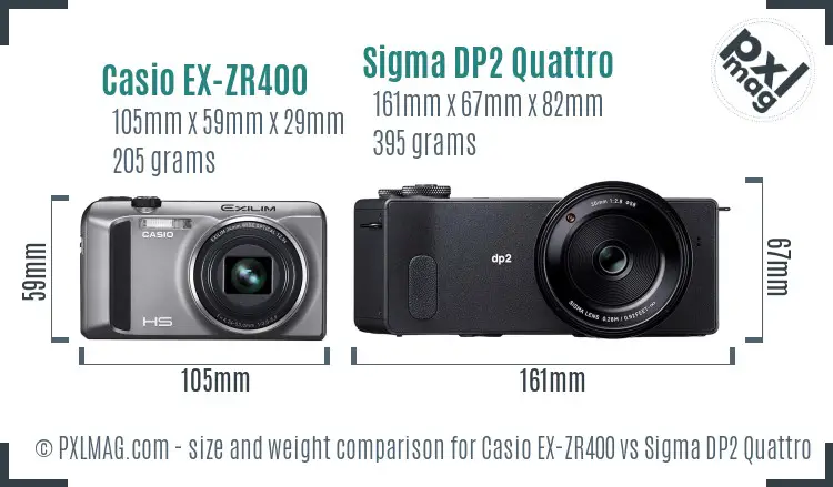 Casio EX-ZR400 vs Sigma DP2 Quattro size comparison