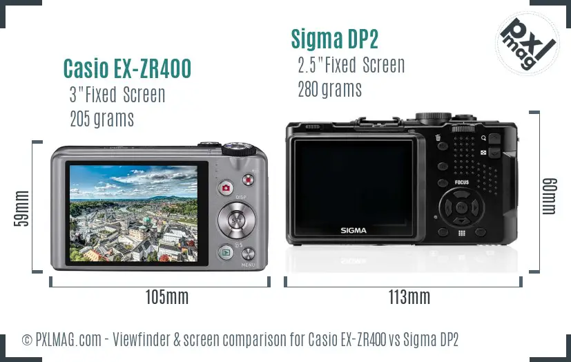 Casio EX-ZR400 vs Sigma DP2 Screen and Viewfinder comparison