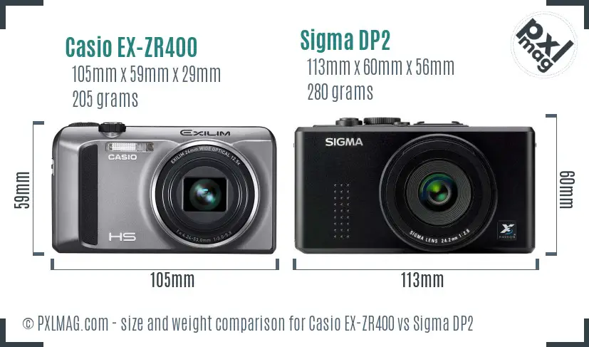 Casio EX-ZR400 vs Sigma DP2 size comparison