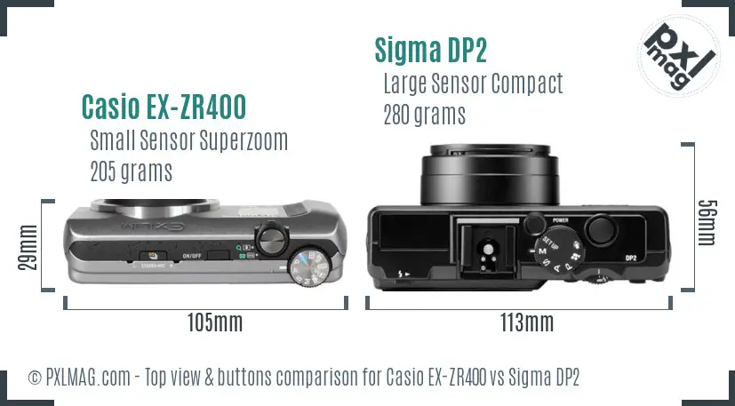 Casio EX-ZR400 vs Sigma DP2 top view buttons comparison