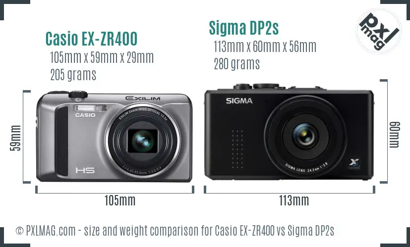 Casio EX-ZR400 vs Sigma DP2s size comparison Casio EX-ZR400 vs Sigma DP2s size comparison
