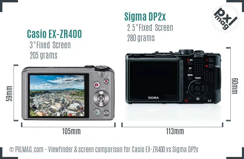 Casio EX-ZR400 vs Sigma DP2x Screen and Viewfinder comparison Casio EX-ZR400 vs Sigma DP2x Screen and Viewfinder comparison