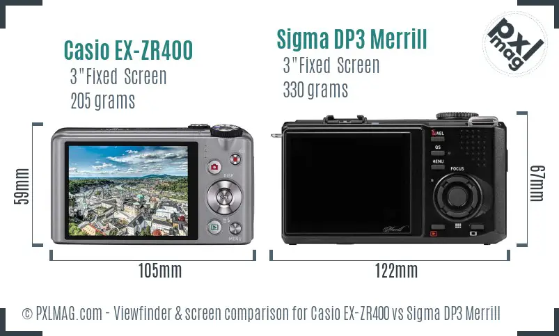 Casio EX-ZR400 vs Sigma DP3 Merrill Screen and Viewfinder comparison