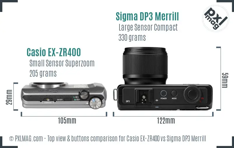 Casio EX-ZR400 vs Sigma DP3 Merrill top view buttons comparison