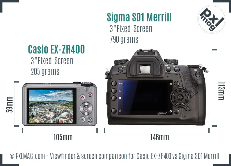 Casio EX-ZR400 vs Sigma SD1 Merrill Screen and Viewfinder comparison