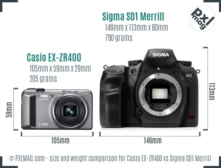 Casio EX-ZR400 vs Sigma SD1 Merrill size comparison