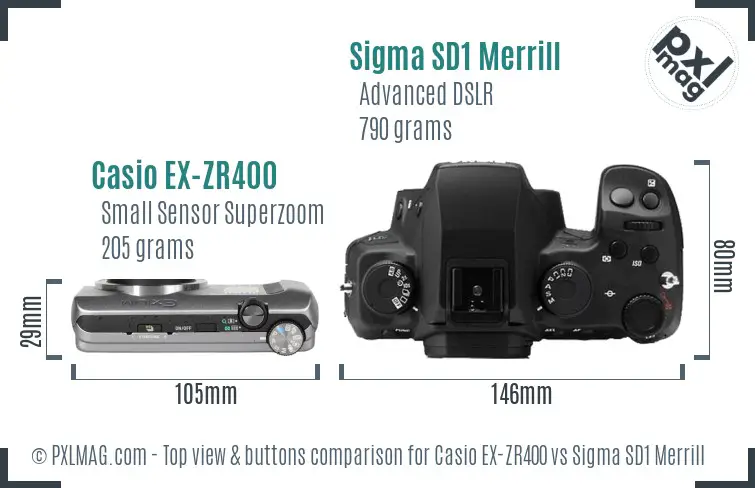 Casio EX-ZR400 vs Sigma SD1 Merrill top view buttons comparison