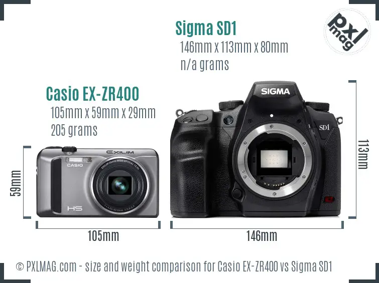 Casio EX-ZR400 vs Sigma SD1 size comparison
