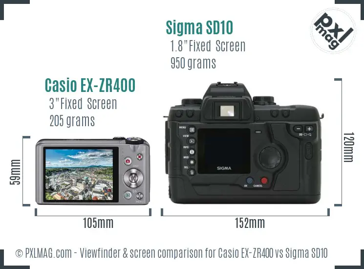 Casio EX-ZR400 vs Sigma SD10 Screen and Viewfinder comparison