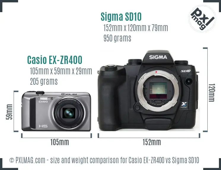 Casio EX-ZR400 vs Sigma SD10 size comparison