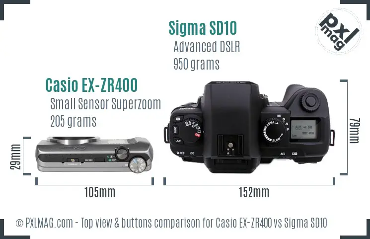 Casio EX-ZR400 vs Sigma SD10 top view buttons comparison