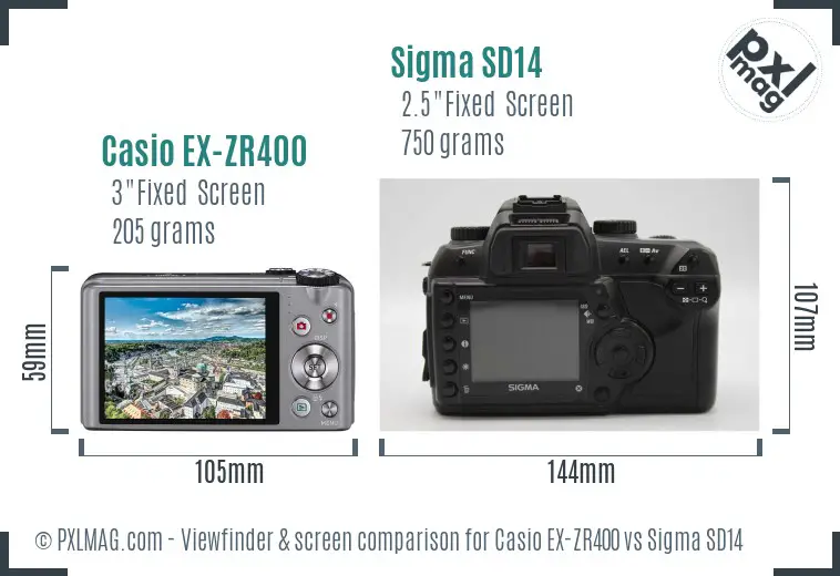 Casio EX-ZR400 vs Sigma SD14 Screen and Viewfinder comparison