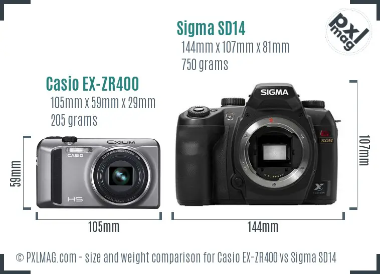 Casio EX-ZR400 vs Sigma SD14 size comparison