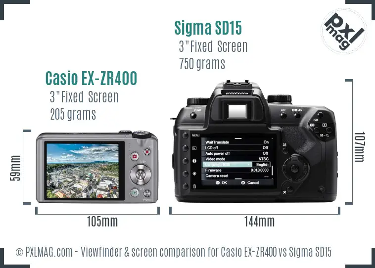 Casio EX-ZR400 vs Sigma SD15 Screen and Viewfinder comparison