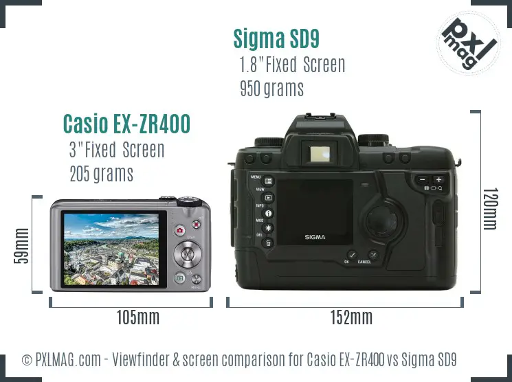 Casio EX-ZR400 vs Sigma SD9 Screen and Viewfinder comparison Casio EX-ZR400 vs Sigma SD9 Screen and Viewfinder comparison
