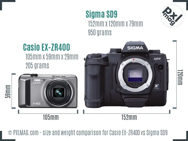 Casio EX-ZR400 vs Sigma SD9 size comparison Casio EX-ZR400 vs Sigma SD9 size comparison