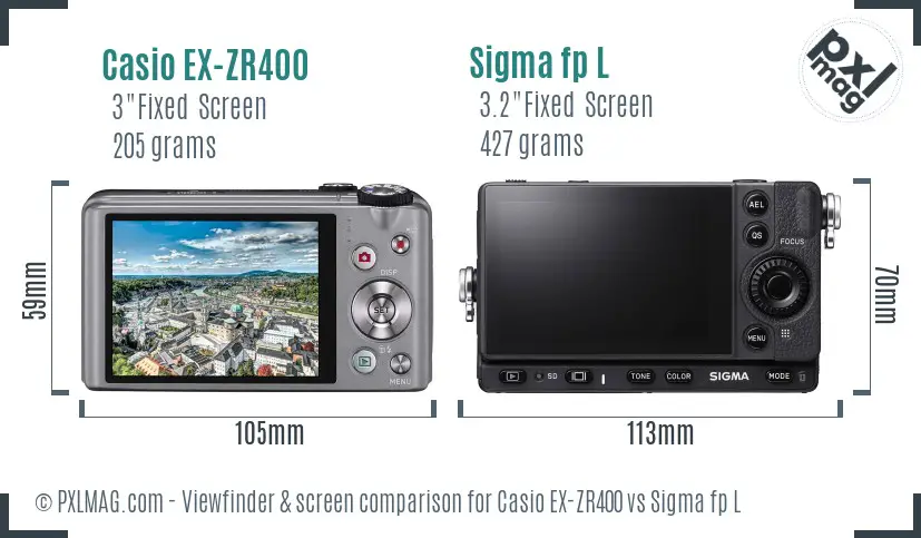 Casio EX-ZR400 vs Sigma fp L Screen and Viewfinder comparison