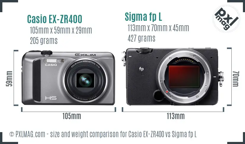Casio EX-ZR400 vs Sigma fp L size comparison