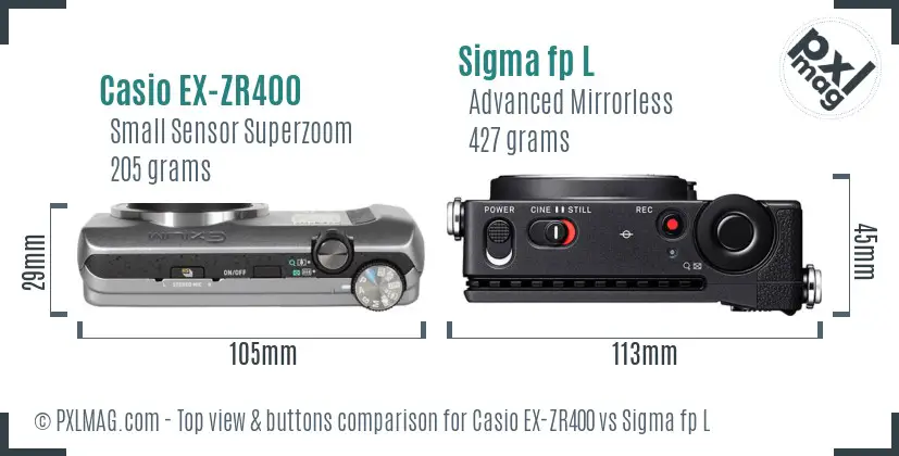 Casio EX-ZR400 vs Sigma fp L top view buttons comparison