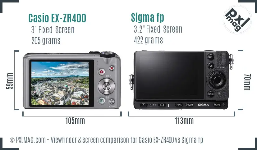 Casio EX-ZR400 vs Sigma fp Screen and Viewfinder comparison