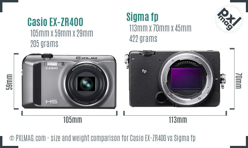 Casio EX-ZR400 vs Sigma fp size comparison