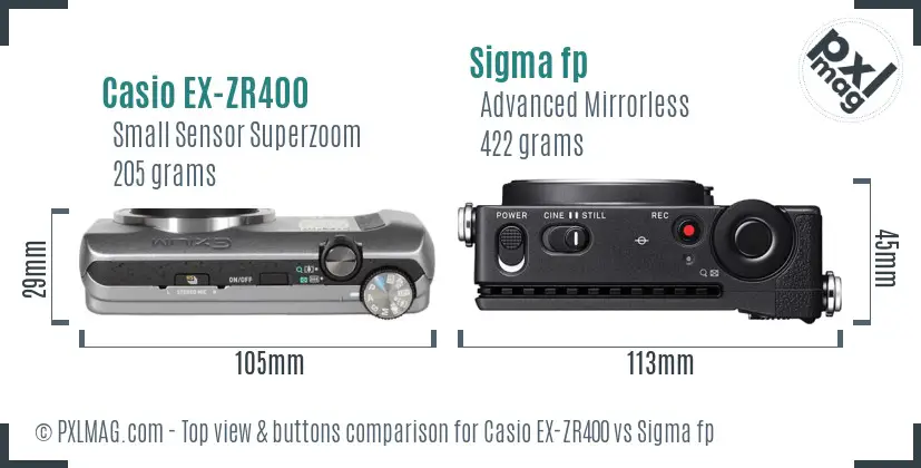 Casio EX-ZR400 vs Sigma fp top view buttons comparison