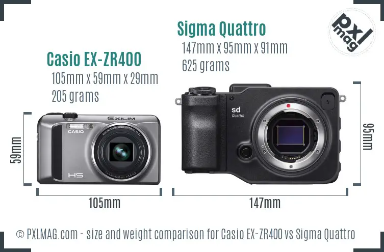 Casio EX-ZR400 vs Sigma Quattro size comparison