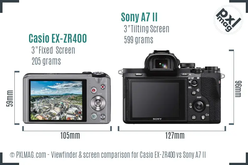 Casio EX-ZR400 vs Sony A7 II Screen and Viewfinder comparison