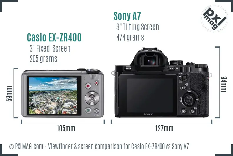 Casio EX-ZR400 vs Sony A7 Screen and Viewfinder comparison