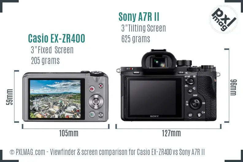 Casio EX-ZR400 vs Sony A7R II Screen and Viewfinder comparison